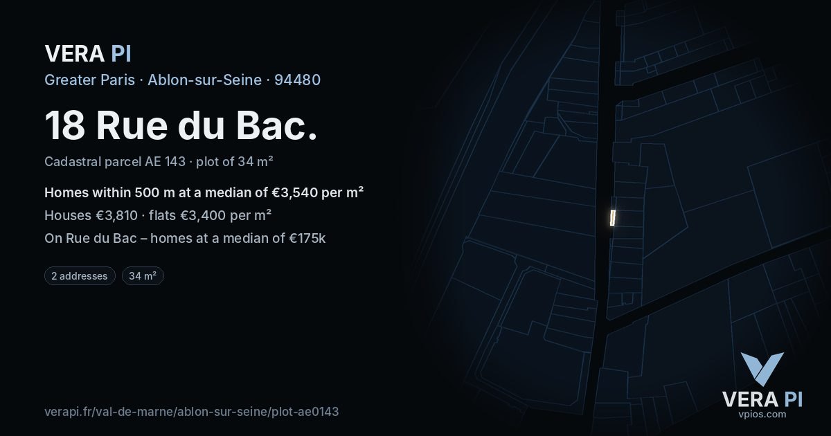 18 Rue du Bac, Ablon-sur-Seine at night – the plot lit, the parcels around coloured by the prices near them
