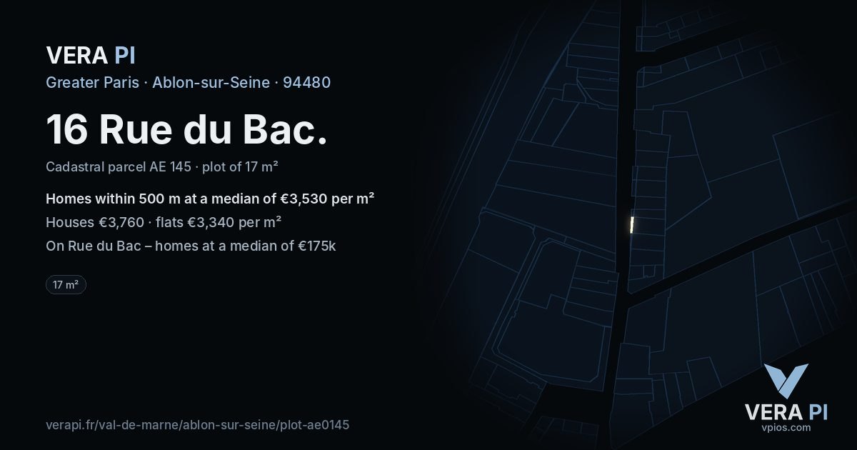 16 Rue du Bac, Ablon-sur-Seine at night – the plot lit, the parcels around coloured by the prices near them