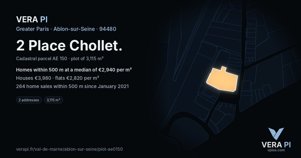 2 Place Chollet, Ablon-sur-Seine at night – the plot lit, the parcels around coloured by the prices near them