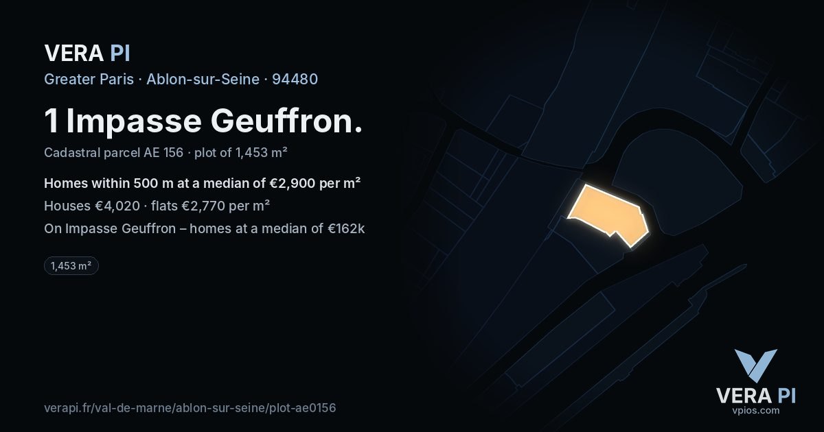 1 Impasse Geuffron, Ablon-sur-Seine at night – the plot lit, the parcels around coloured by the prices near them