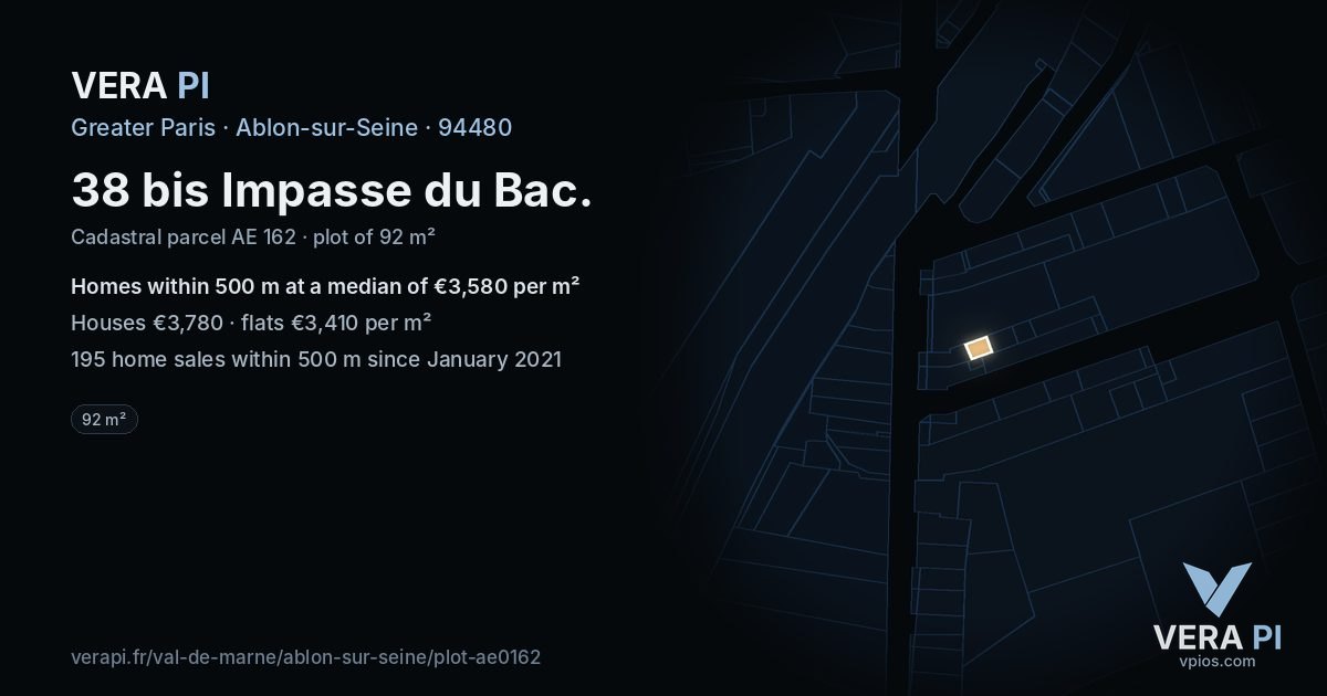38 bis Impasse du Bac, Ablon-sur-Seine at night – the plot lit, the parcels around coloured by the prices near them