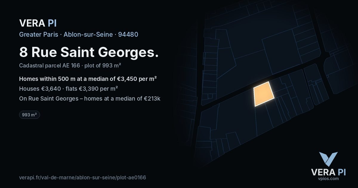 8 Rue Saint Georges, Ablon-sur-Seine at night – the plot lit, the parcels around coloured by the prices near them