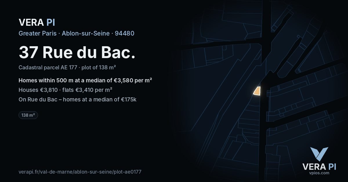 37 Rue du Bac, Ablon-sur-Seine at night – the plot lit, the parcels around coloured by the prices near them