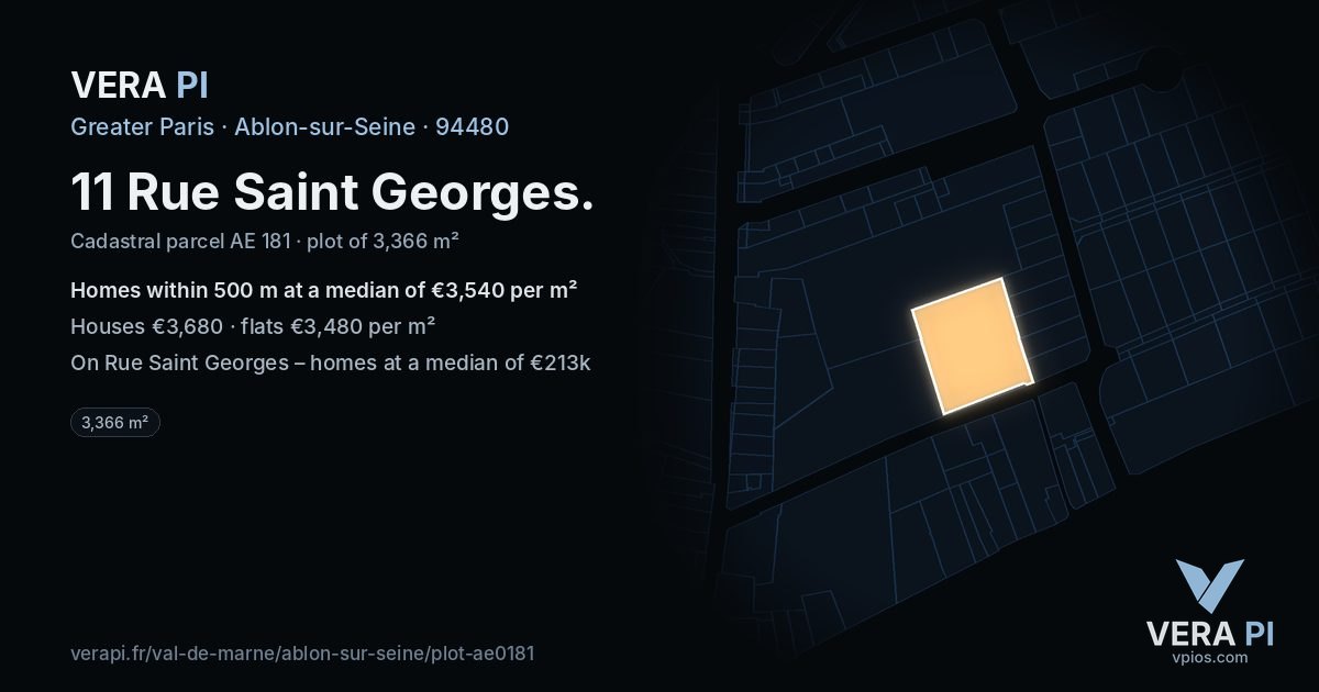 11 Rue Saint Georges, Ablon-sur-Seine at night – the plot lit, the parcels around coloured by the prices near them