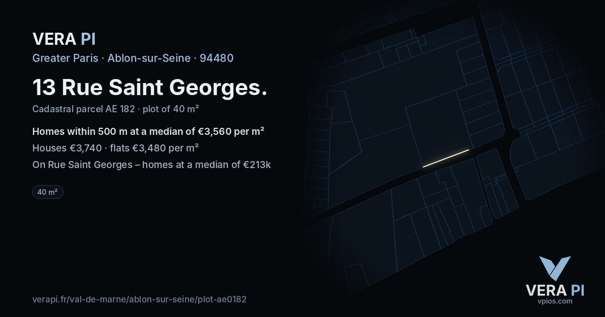 13 Rue Saint Georges, Ablon-sur-Seine at night – the plot lit, the parcels around coloured by the prices near them