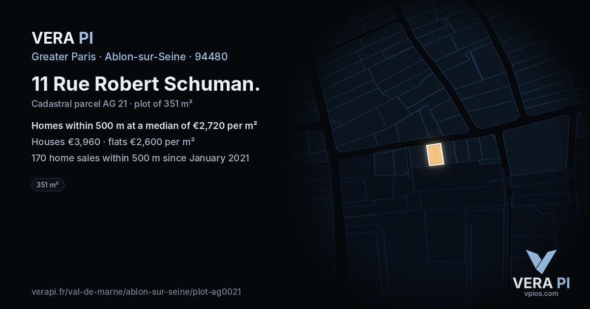 11 Rue Robert Schuman, Ablon-sur-Seine at night – the plot lit, the parcels around coloured by the prices near them