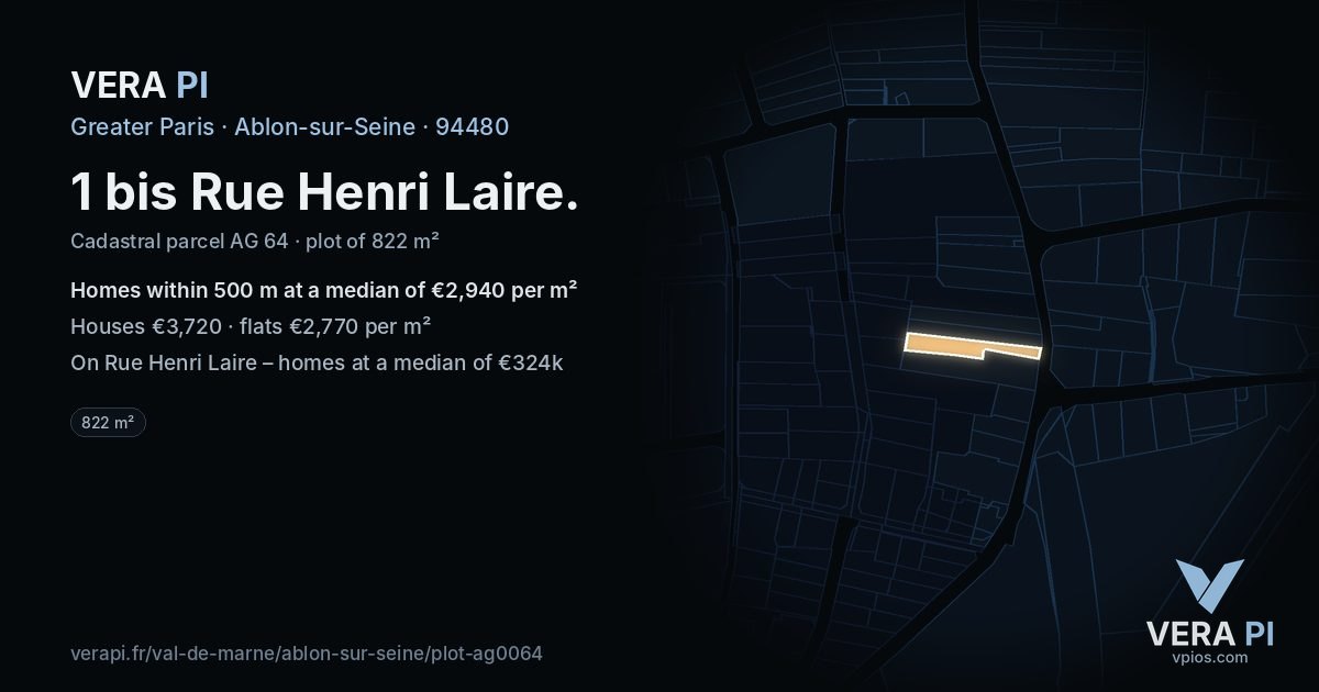1 bis Rue Henri Laire, Ablon-sur-Seine at night – the plot lit, the parcels around coloured by the prices near them
