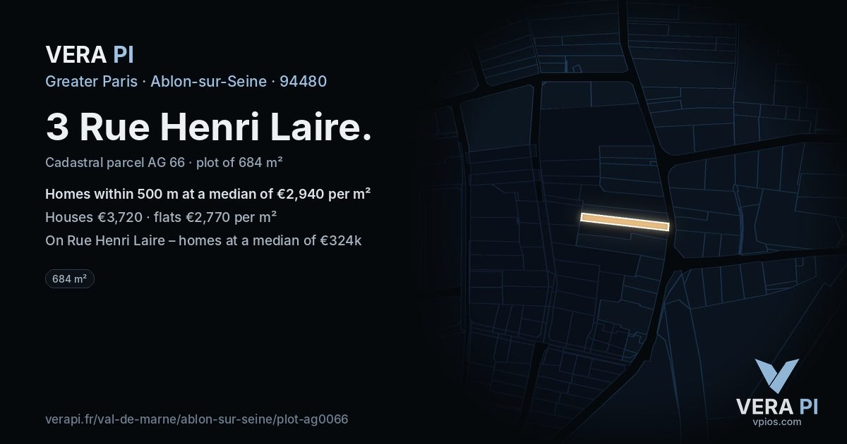 3 Rue Henri Laire, Ablon-sur-Seine at night – the plot lit, the parcels around coloured by the prices near them