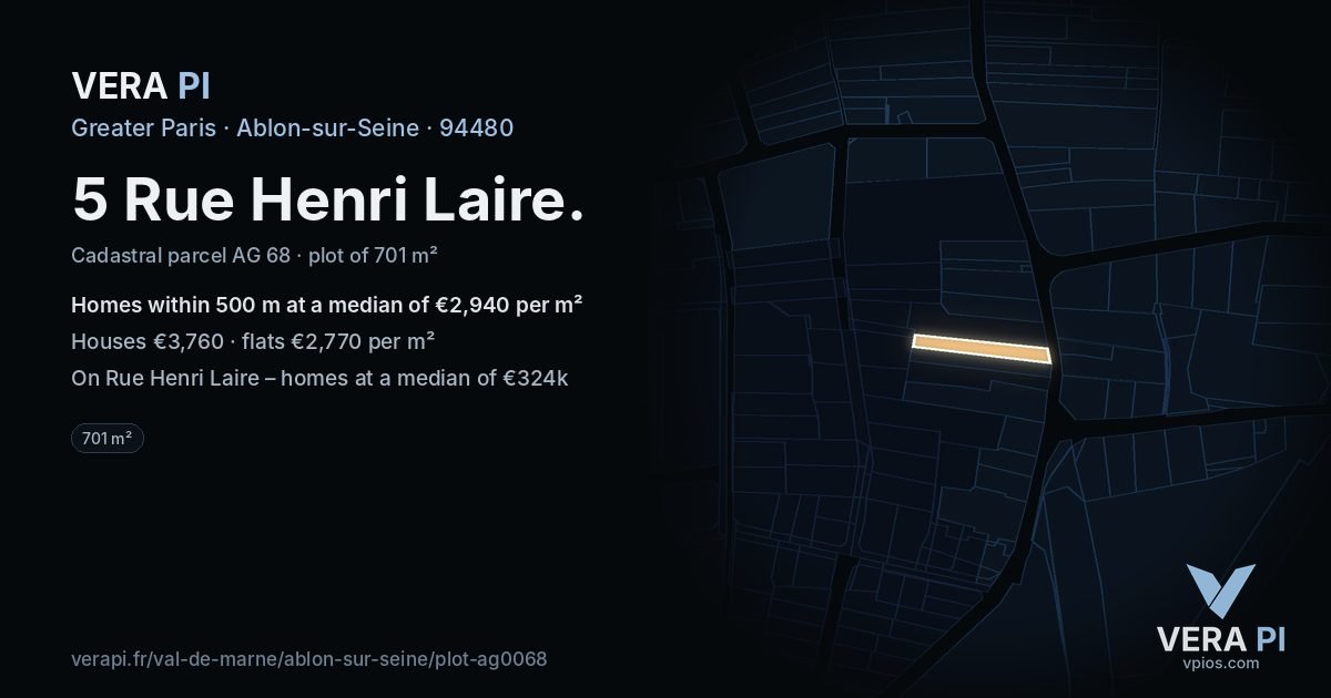 5 Rue Henri Laire, Ablon-sur-Seine at night – the plot lit, the parcels around coloured by the prices near them
