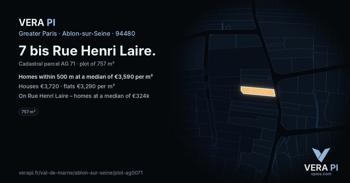 7 bis Rue Henri Laire, Ablon-sur-Seine at night – the plot lit, the parcels around coloured by the prices near them