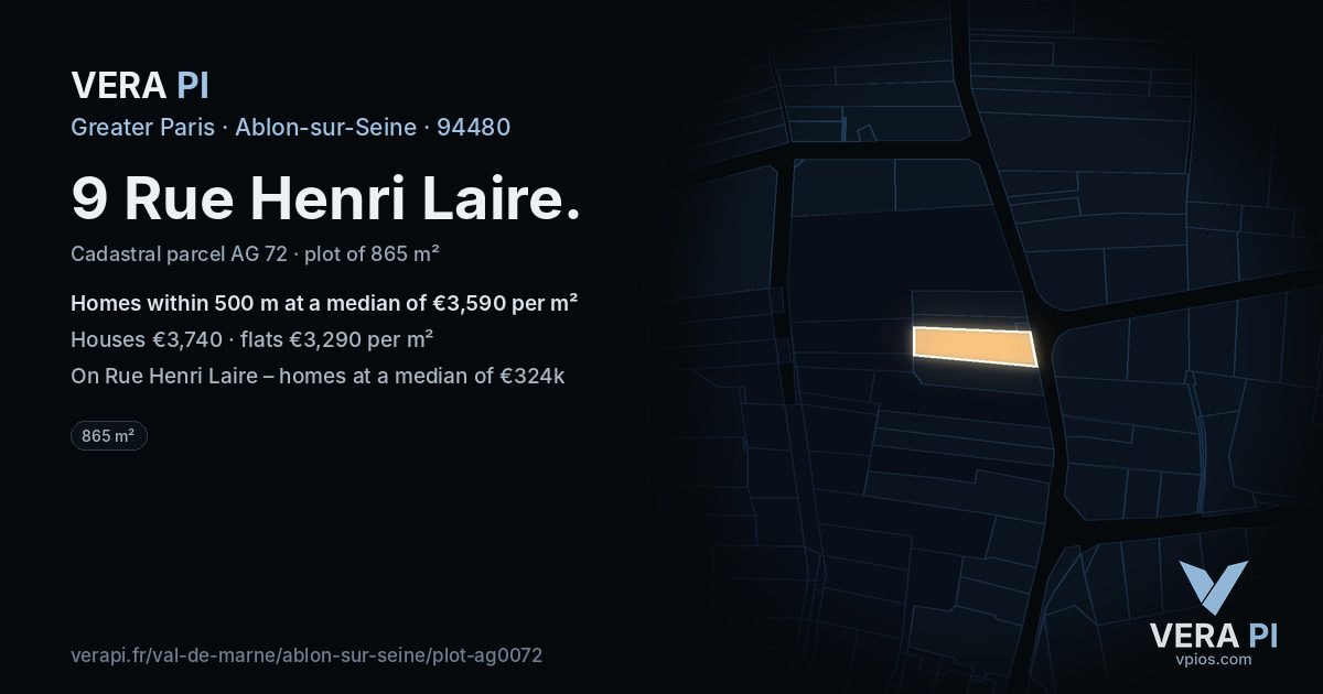 9 Rue Henri Laire, Ablon-sur-Seine at night – the plot lit, the parcels around coloured by the prices near them