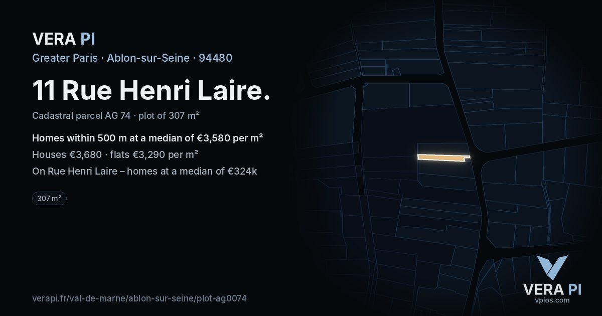 11 Rue Henri Laire, Ablon-sur-Seine at night – the plot lit, the parcels around coloured by the prices near them