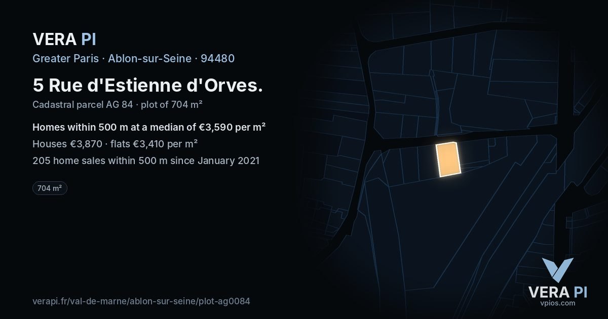 5 Rue d'Estienne d'Orves, Ablon-sur-Seine at night – the plot lit, the parcels around coloured by the prices near them
