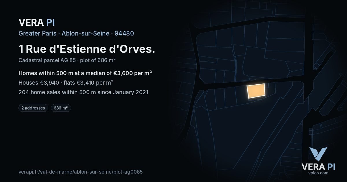 1 Rue d'Estienne d'Orves, Ablon-sur-Seine at night – the plot lit, the parcels around coloured by the prices near them