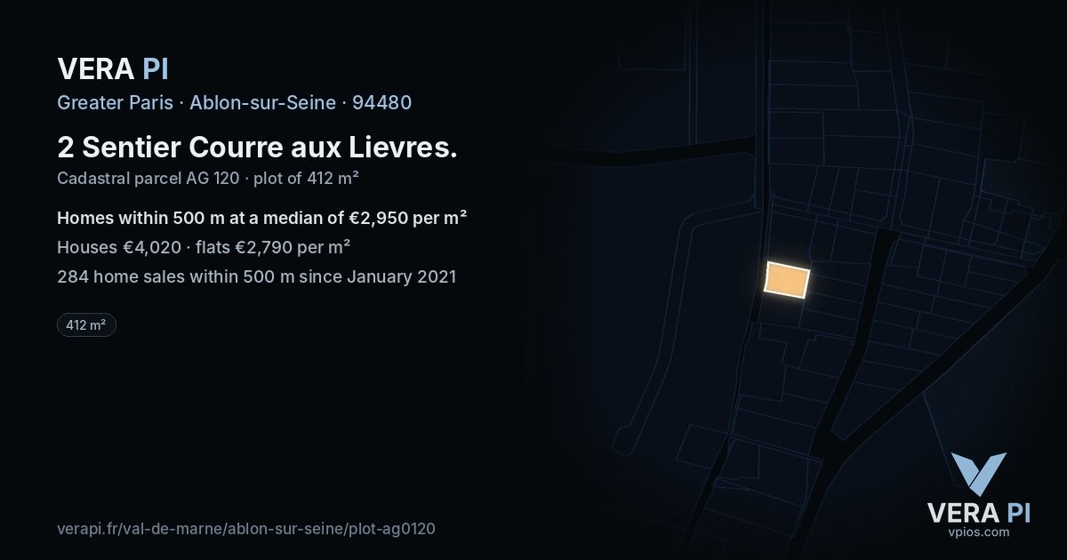 2 Sentier Courre aux Lievres, Ablon-sur-Seine at night – the plot lit, the parcels around coloured by the prices near them