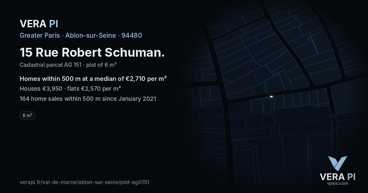 15 Rue Robert Schuman, Ablon-sur-Seine at night – the plot lit, the parcels around coloured by the prices near them