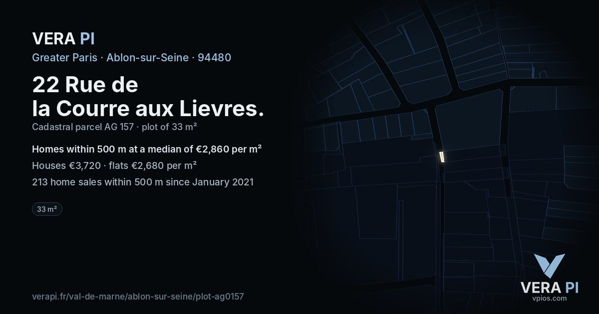 22 Rue de la Courre aux Lievres, Ablon-sur-Seine at night – the plot lit, the parcels around coloured by the prices near them