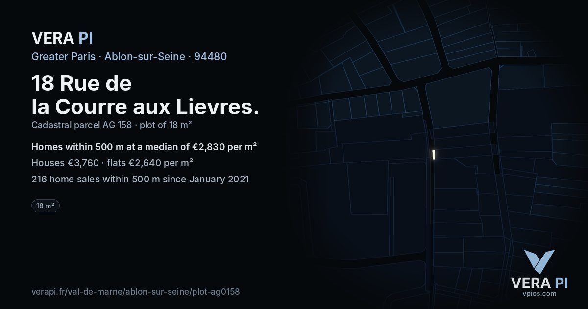18 Rue de la Courre aux Lievres, Ablon-sur-Seine at night – the plot lit, the parcels around coloured by the prices near them