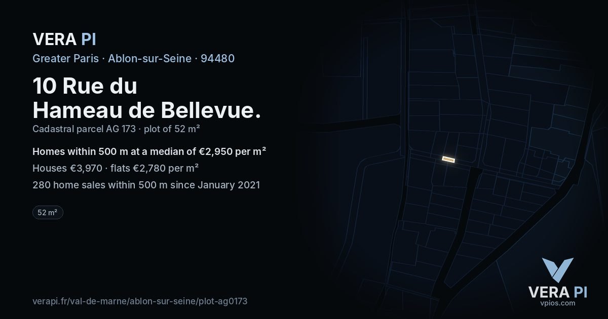 10 Rue du Hameau de Bellevue, Ablon-sur-Seine at night – the plot lit, the parcels around coloured by the prices near them