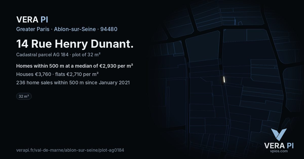 14 Rue Henry Dunant, Ablon-sur-Seine at night – the plot lit, the parcels around coloured by the prices near them