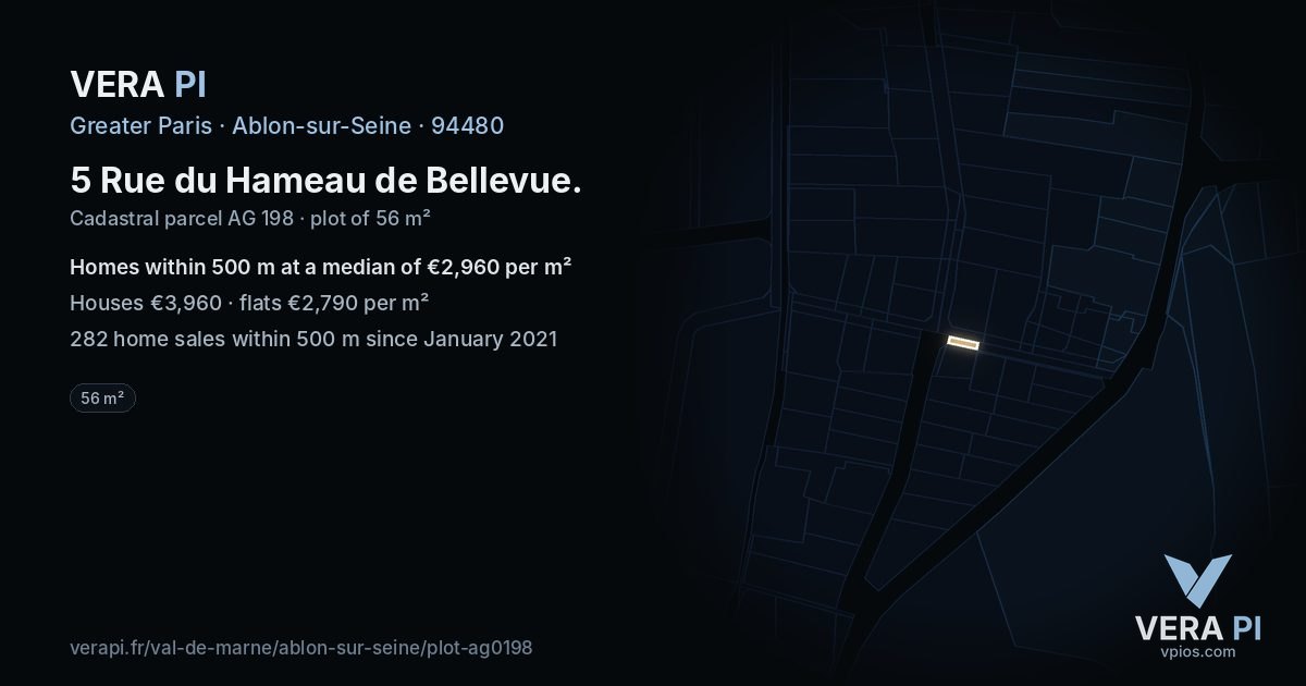 5 Rue du Hameau de Bellevue, Ablon-sur-Seine at night – the plot lit, the parcels around coloured by the prices near them