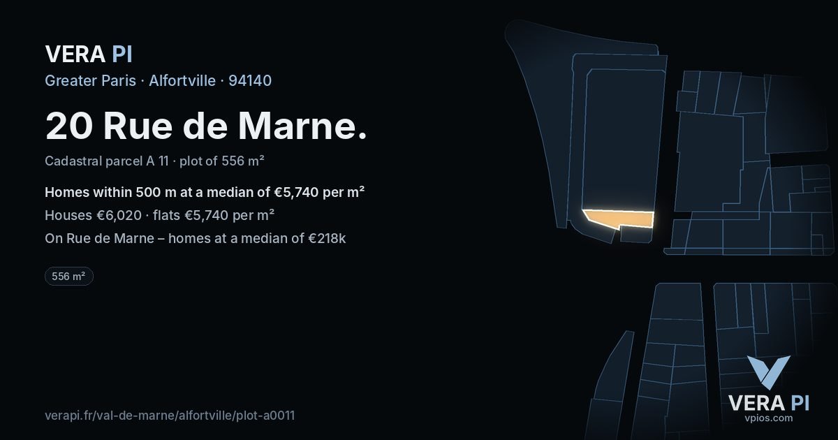 20 Rue de Marne, Alfortville at night – the plot lit, the parcels around coloured by the prices near them