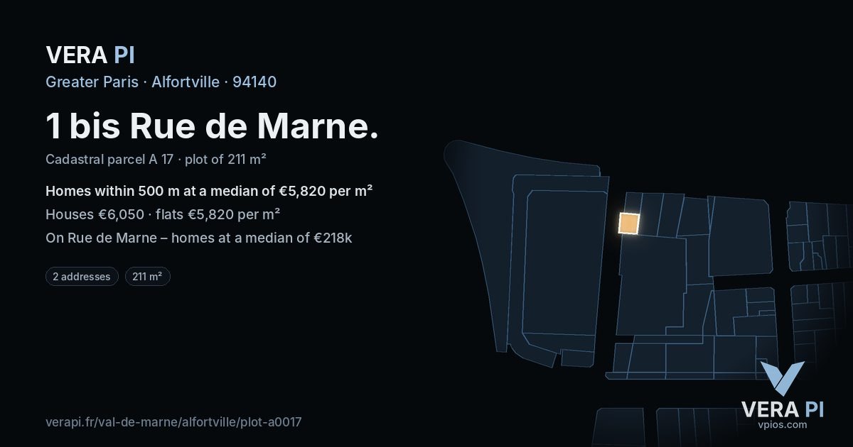 1 bis Rue de Marne, Alfortville at night – the plot lit, the parcels around coloured by the prices near them