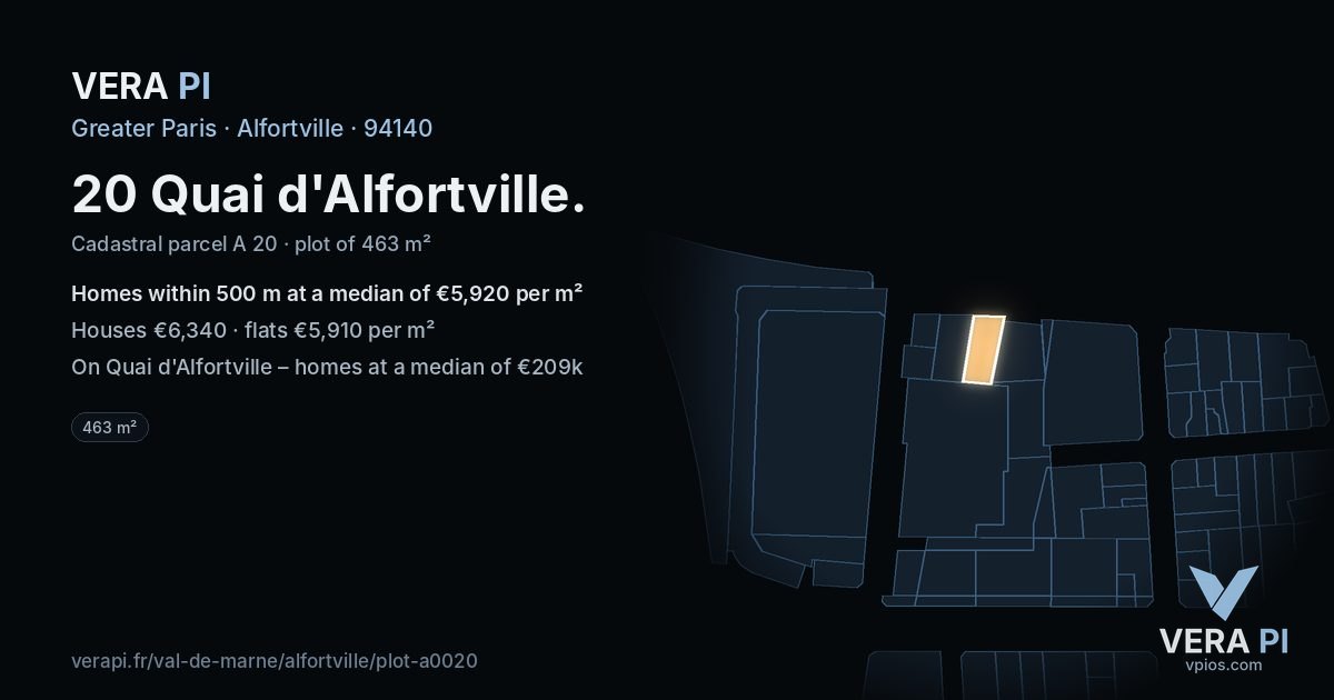 20 Quai d'Alfortville, Alfortville at night – the plot lit, the parcels around coloured by the prices near them