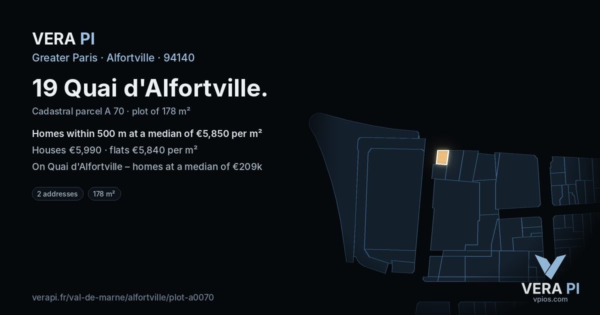 19 Quai d'Alfortville, Alfortville at night – the plot lit, the parcels around coloured by the prices near them