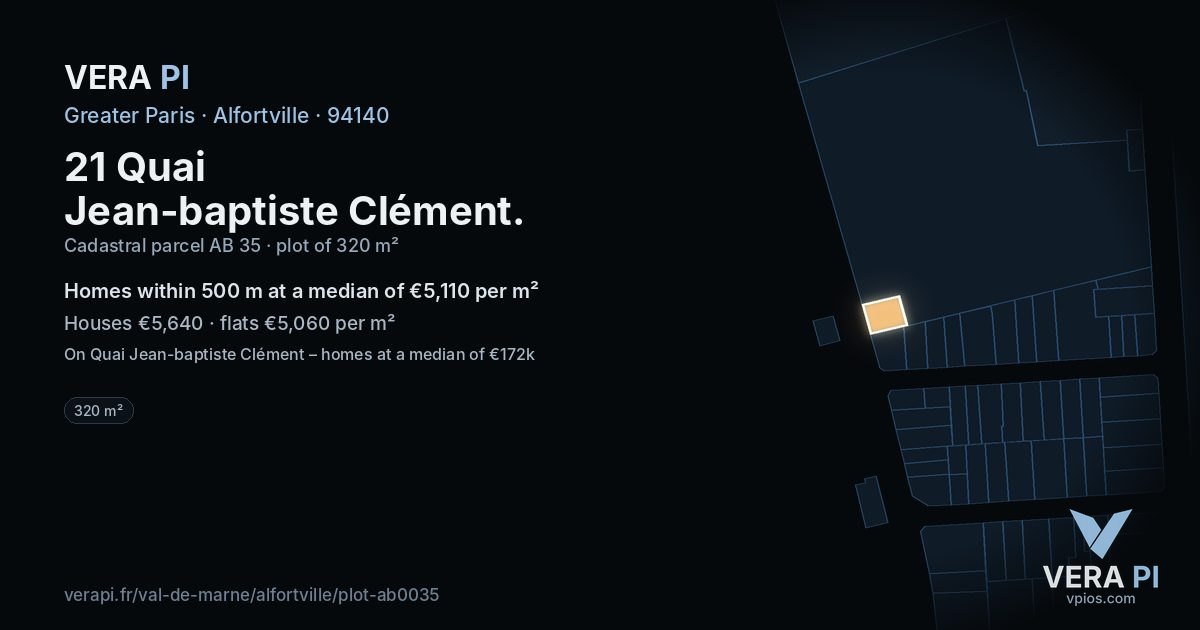 21 Quai Jean-baptiste Clément, Alfortville at night – the plot lit, the parcels around coloured by the prices near them