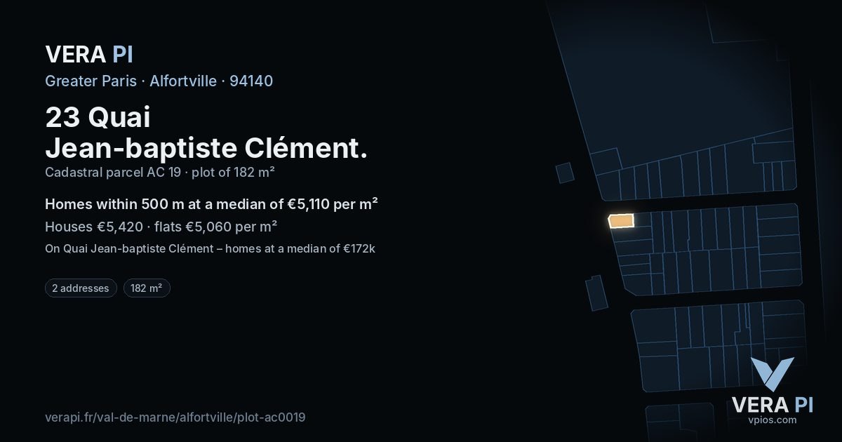 23 Quai Jean-baptiste Clément, Alfortville at night – the plot lit, the parcels around coloured by the prices near them