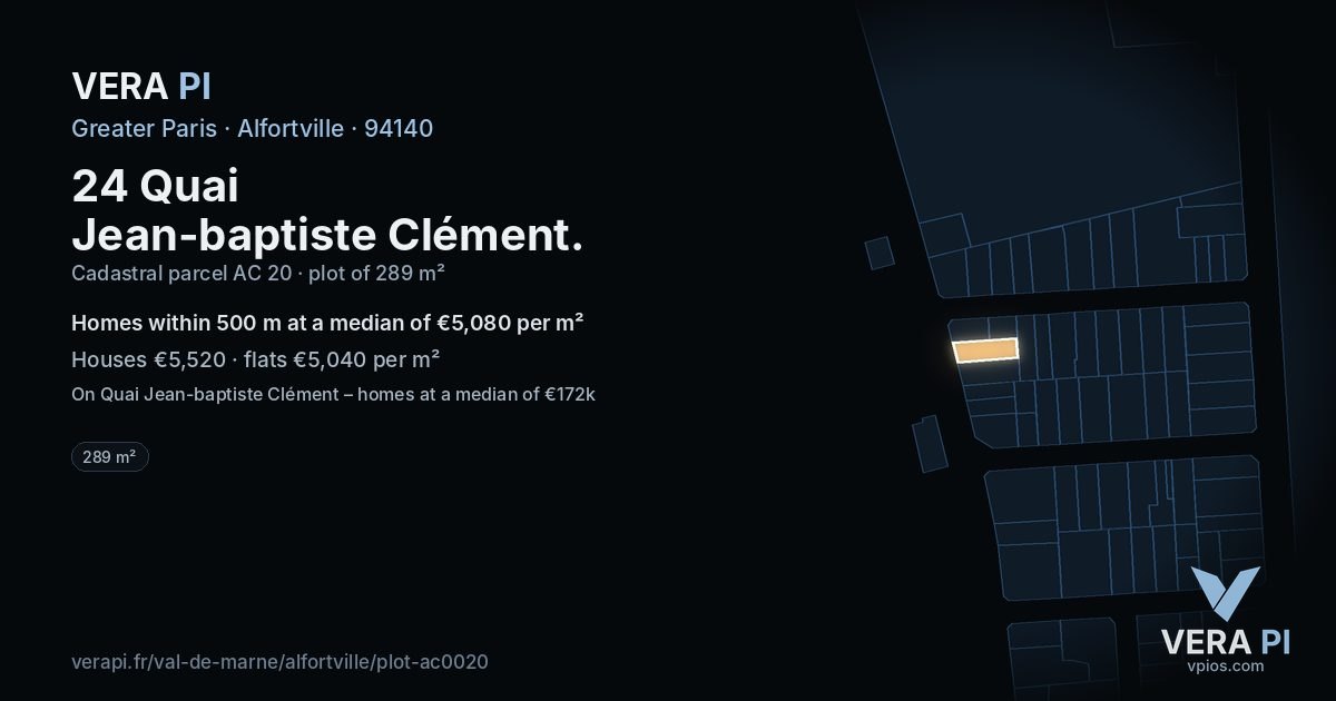 24 Quai Jean-baptiste Clément, Alfortville at night – the plot lit, the parcels around coloured by the prices near them