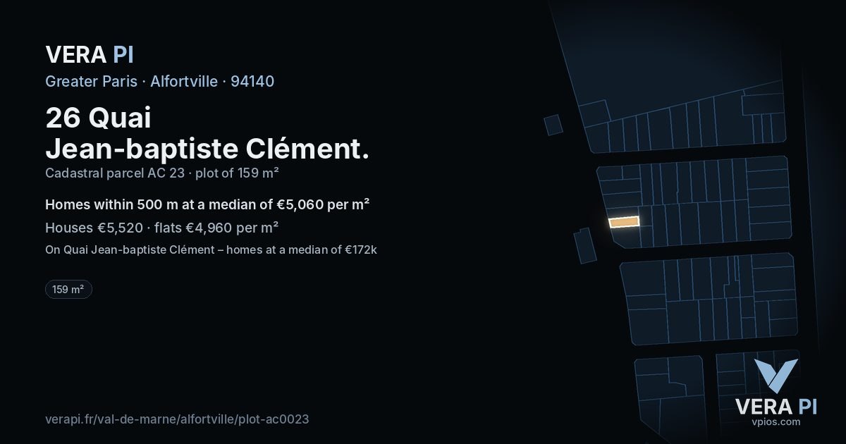 26 Quai Jean-baptiste Clément, Alfortville at night – the plot lit, the parcels around coloured by the prices near them