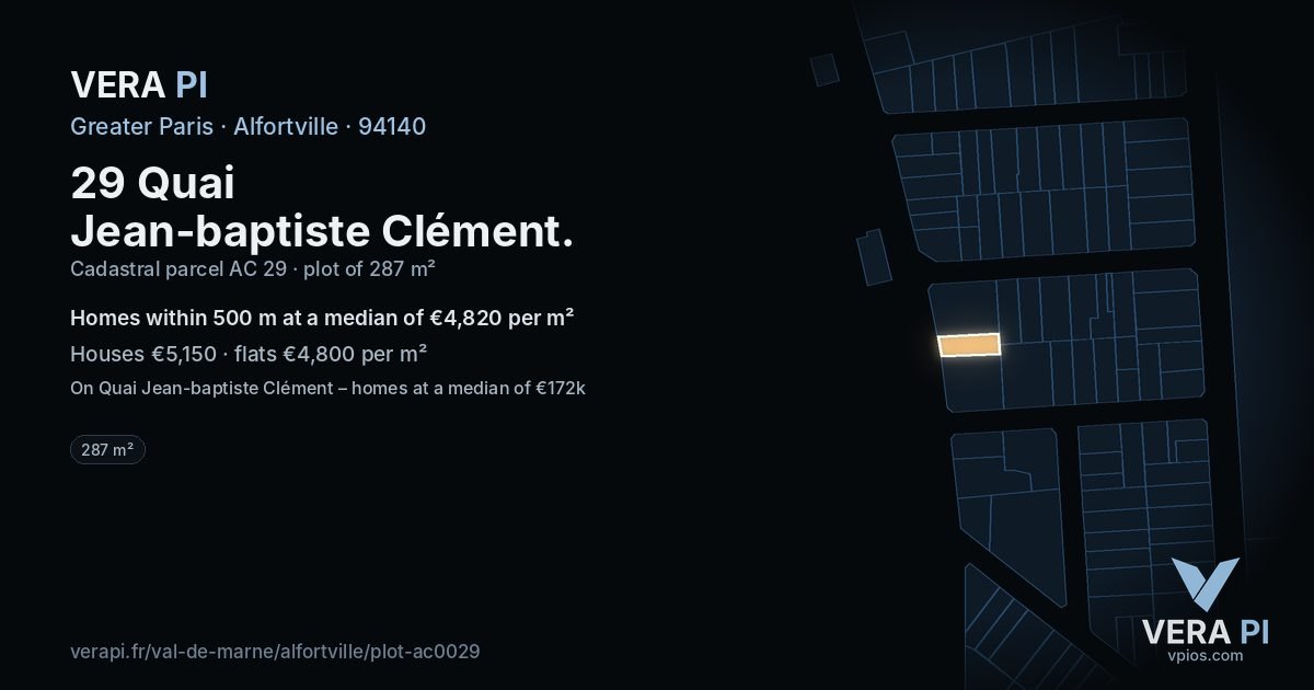 29 Quai Jean-baptiste Clément, Alfortville at night – the plot lit, the parcels around coloured by the prices near them