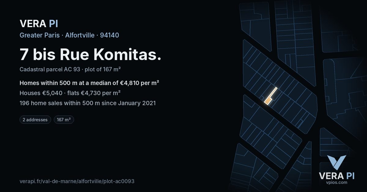 7 bis Rue Komitas, Alfortville at night – the plot lit, the parcels around coloured by the prices near them