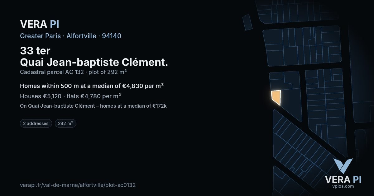 33 ter Quai Jean-baptiste Clément, Alfortville at night – the plot lit, the parcels around coloured by the prices near them