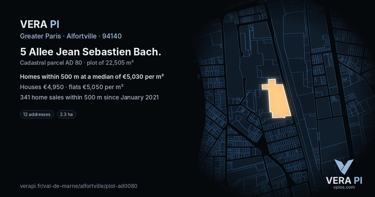 5 Allee Jean Sebastien Bach, Alfortville at night – the plot lit, the parcels around coloured by the prices near them