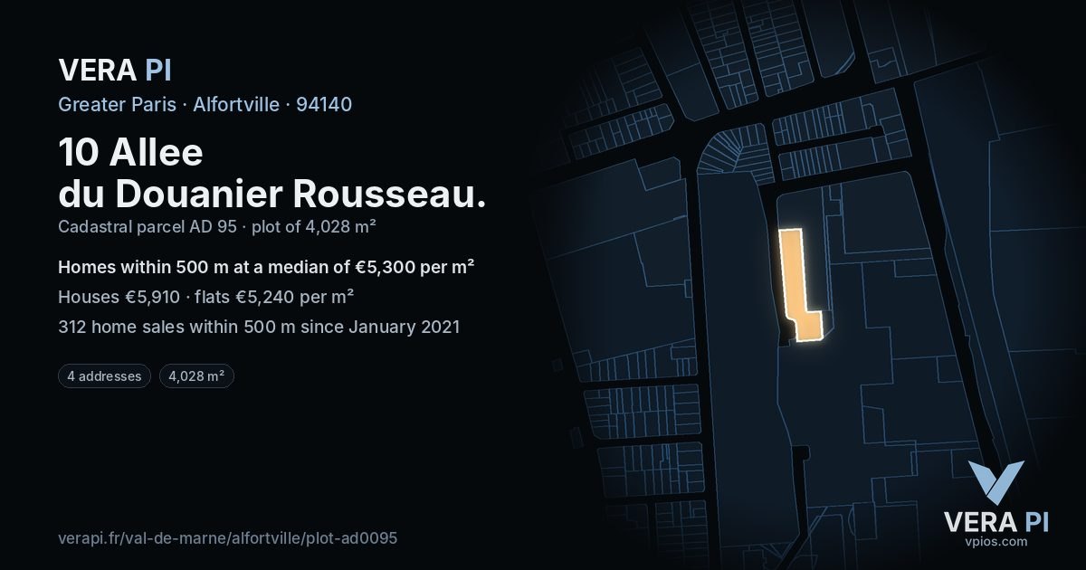 10 Allee du Douanier Rousseau, Alfortville at night – the plot lit, the parcels around coloured by the prices near them