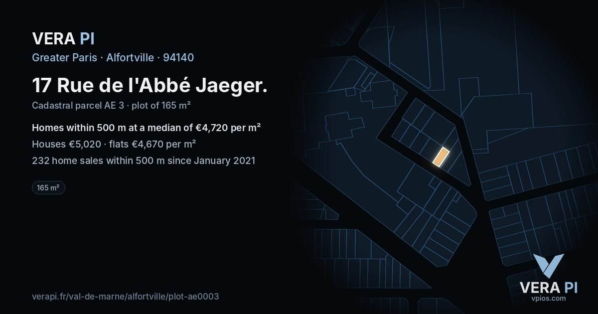 17 Rue de l'Abbé Jaeger, Alfortville at night – the plot lit, the parcels around coloured by the prices near them