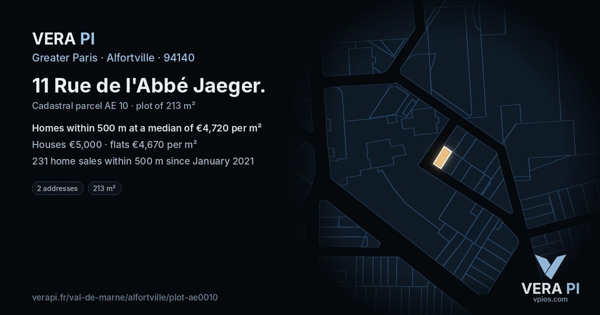 11 Rue de l'Abbé Jaeger, Alfortville at night – the plot lit, the parcels around coloured by the prices near them