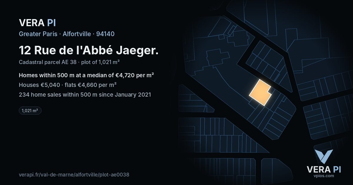 12 Rue de l'Abbé Jaeger, Alfortville at night – the plot lit, the parcels around coloured by the prices near them