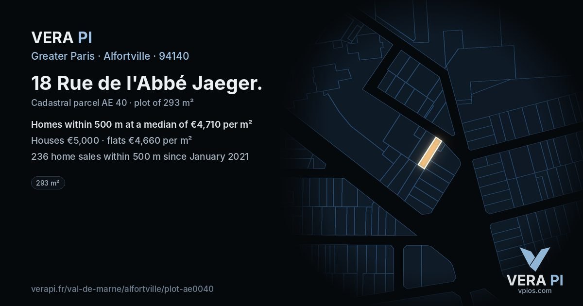 18 Rue de l'Abbé Jaeger, Alfortville at night – the plot lit, the parcels around coloured by the prices near them