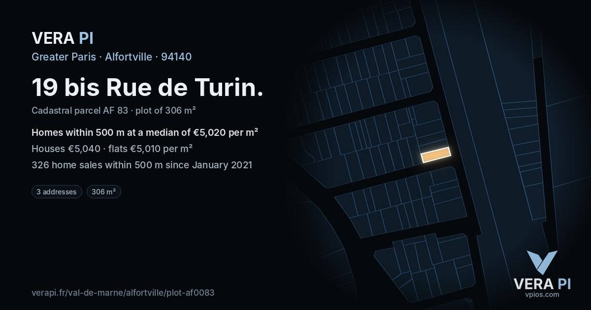 19 bis Rue de Turin, Alfortville at night – the plot lit, the parcels around coloured by the prices near them