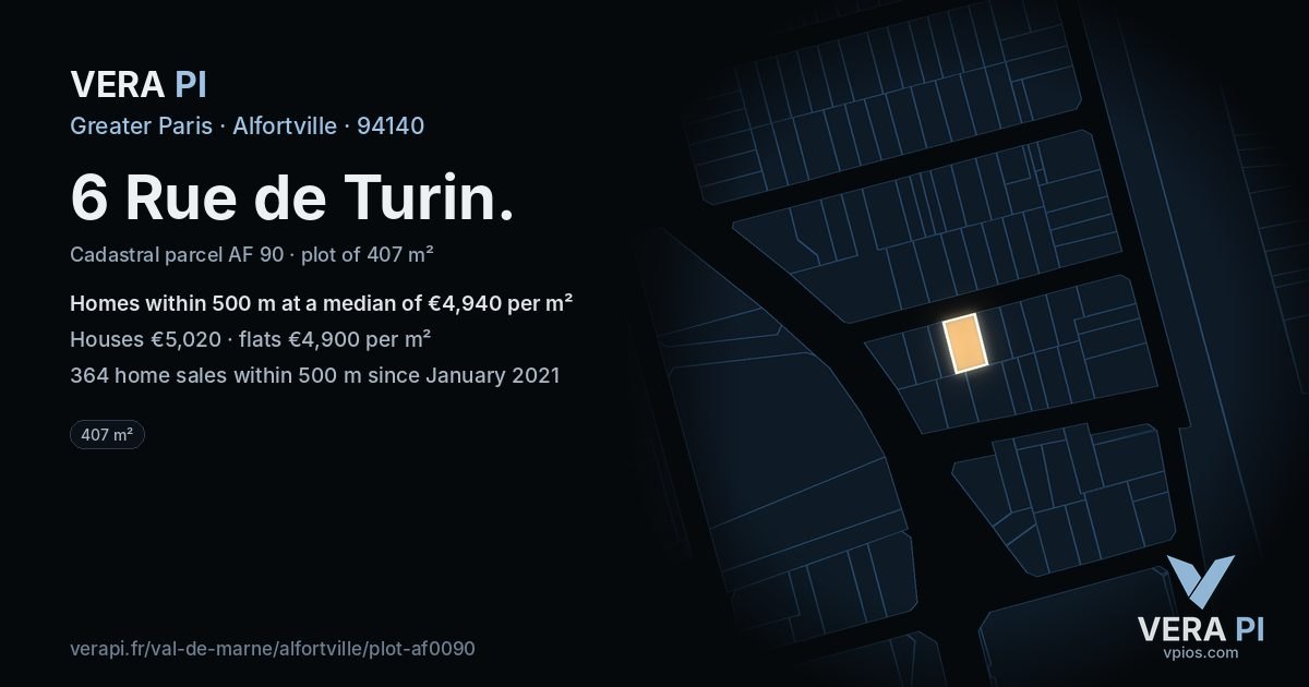 6 Rue de Turin, Alfortville at night – the plot lit, the parcels around coloured by the prices near them