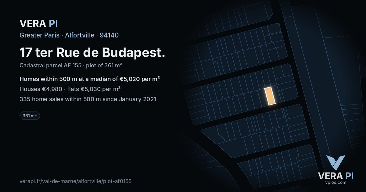17 ter Rue de Budapest, Alfortville at night – the plot lit, the parcels around coloured by the prices near them