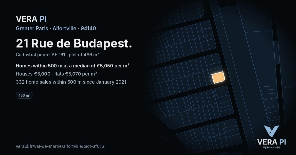 21 Rue de Budapest, Alfortville at night – the plot lit, the parcels around coloured by the prices near them
