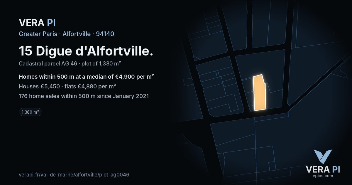 15 Digue d'Alfortville, Alfortville at night – the plot lit, the parcels around coloured by the prices near them