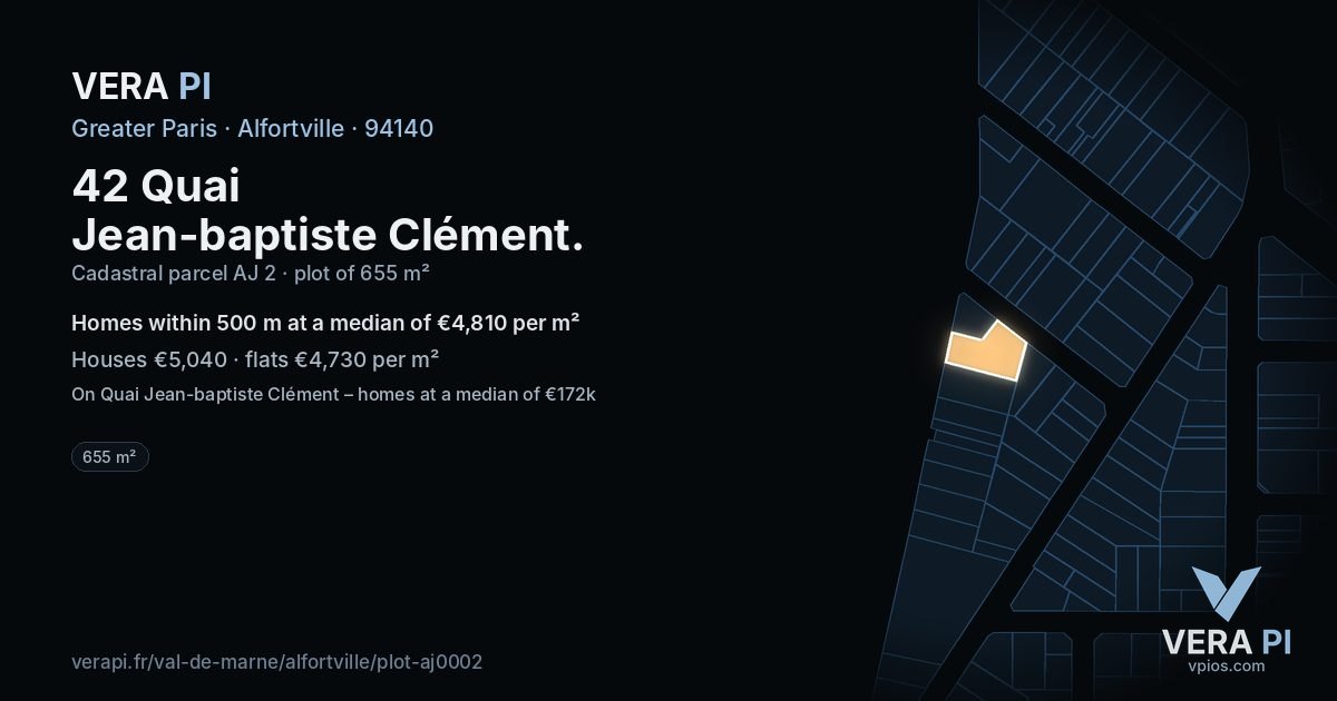 42 Quai Jean-baptiste Clément, Alfortville at night – the plot lit, the parcels around coloured by the prices near them