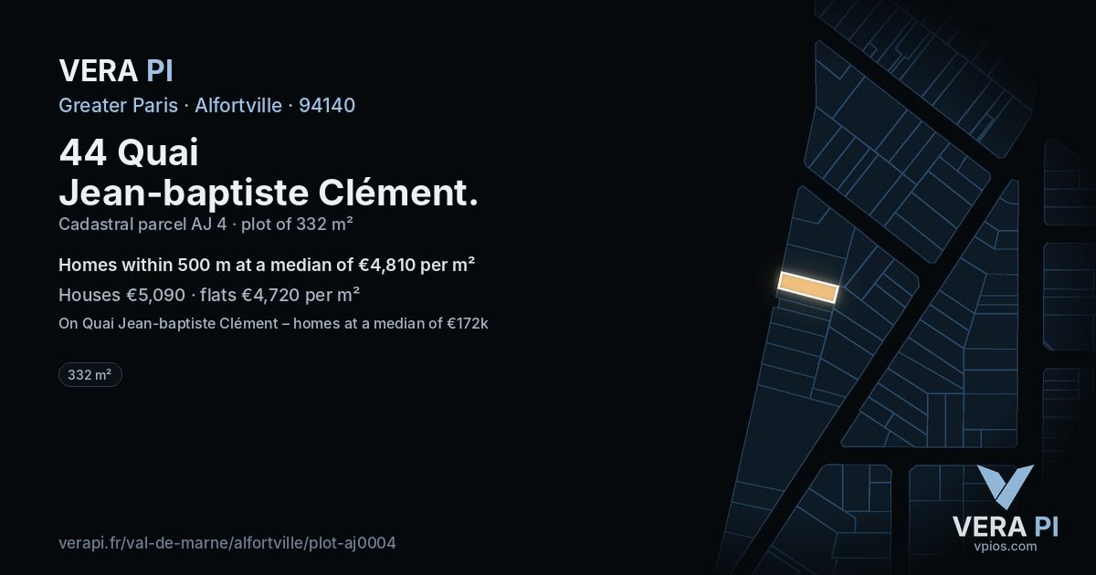 44 Quai Jean-baptiste Clément, Alfortville at night – the plot lit, the parcels around coloured by the prices near them