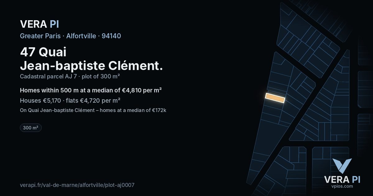 47 Quai Jean-baptiste Clément, Alfortville at night – the plot lit, the parcels around coloured by the prices near them